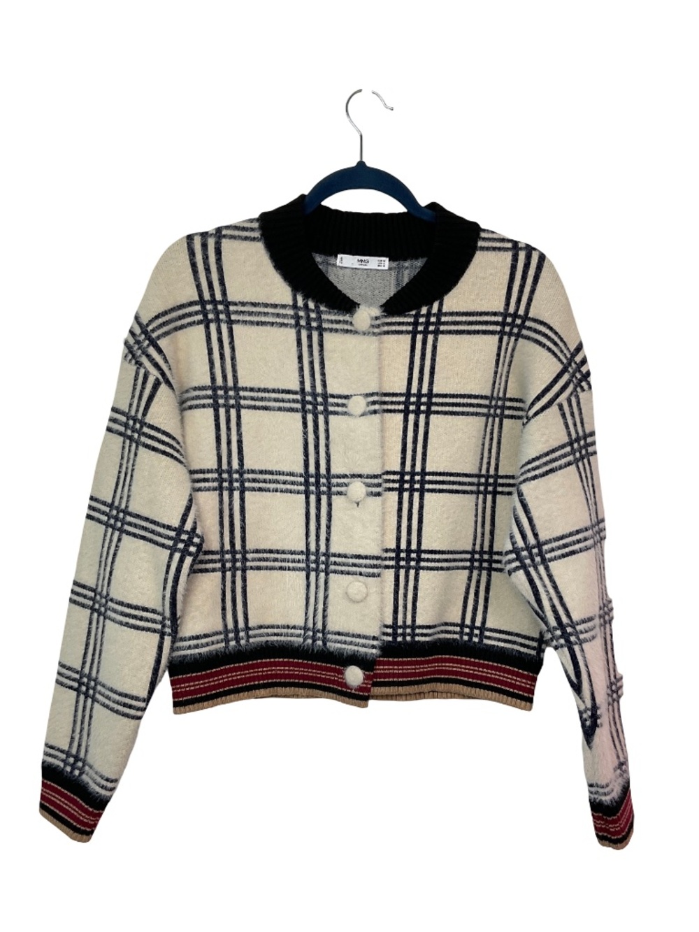 Mango Textured Check Cardigan Jacket - Picture 2 of 8